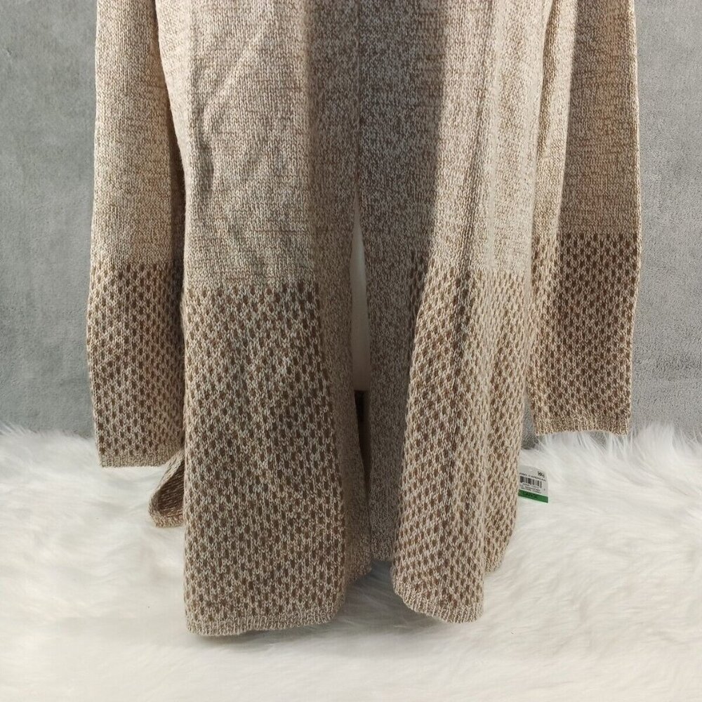 NWT Karen Scott Long Textured Cardigan Sweater LARGE(12-14) Pullover Tan Brown - Picture 4 of 14